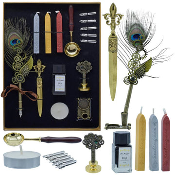 Premium Peacock Feather Fountain Pen Gift Box Set Of 15 Pics