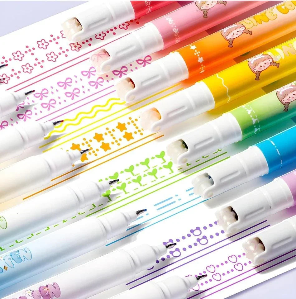 Dual Side Roller pen With color pen l pack of 8 pens