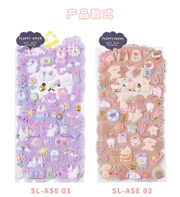 SHANLE Cute Cartoon Animal Pile Coating Foam Stickers - Cat, Dog, Rabbit, Bear, Unicorn - Fun Deco Gift for Kids (Contain 1 Unit)
