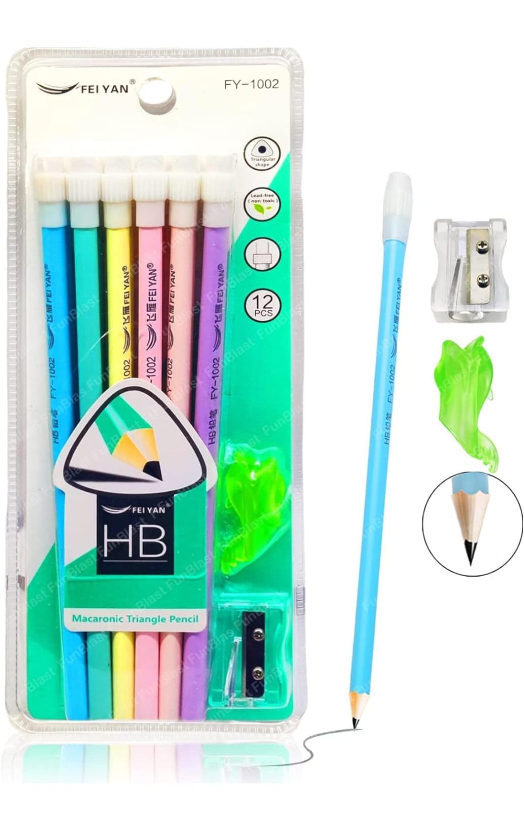Inkarto Pastel HB pencil for Artist and Student I Pack of 12 with Eraser I  Free Gripper & Sharpener