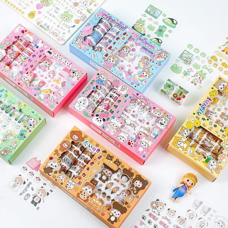 Bright International Washi Tape Kawaii Washi Tape Roll Set of 10 with Stickers Set of 10  I Scrapbooking and journaling Kit