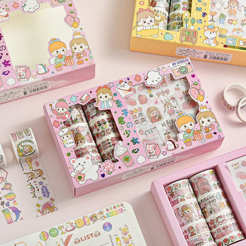 Bright International Washi Tape Kawaii Washi Tape Roll Set of 10 with Stickers Set of 10  I Scrapbooking and journaling Kit