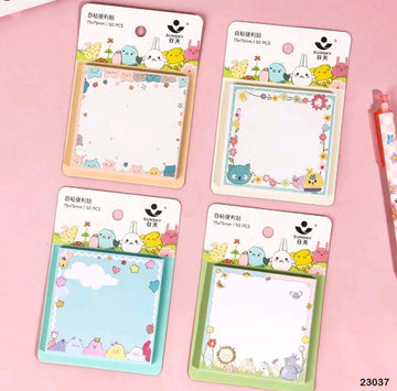 Image of a colorful Kawaii sticky notepad with various designs, showing its compatibility with different pens and durable, ink-resistant paper.