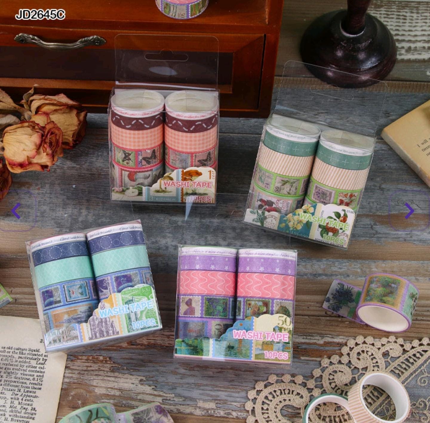 craftdev Mumbai branch Tapes & Adhesives Vintage washi tape with stamp print tape (pack of 10 tapes)