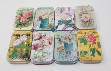 Vintage floral MIni Rectangular  Metal Tin Box - A Gift and Storage Solution for Small Treasures( 9.5X6 CM )-Contain 1 Unit tin