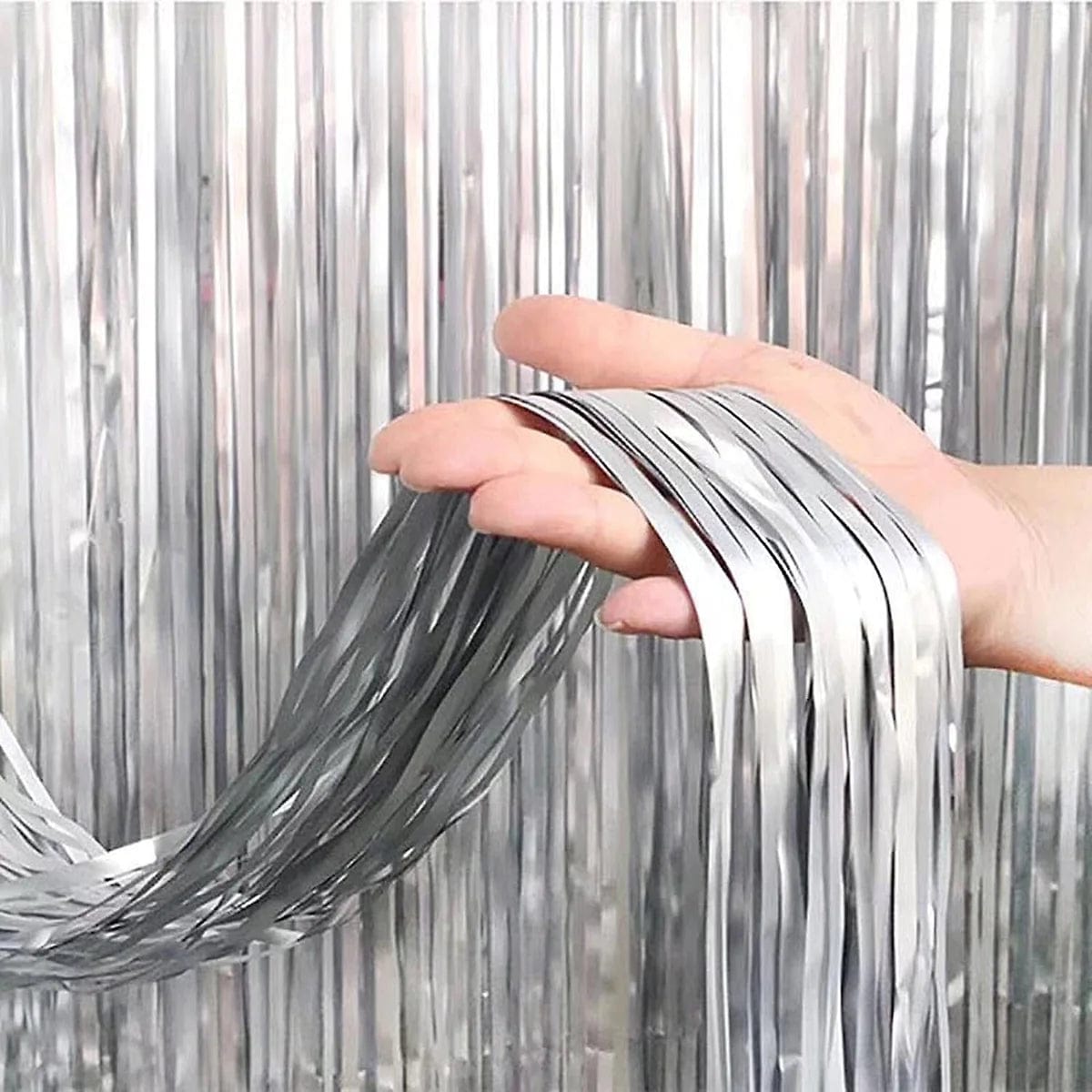 Silver Foil Curtains for Decoration- Fringe backdrop curtains (6X3FT)