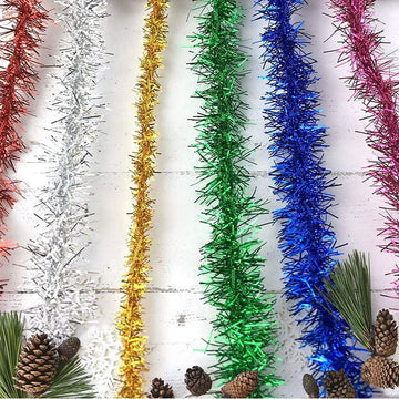 6 Feet Christmas Foil Tinsel Garland Decoration, for Holiday Tree Wall Rail Home Office Event