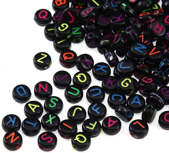 Inkarto Hobbies & Creative Arts Black Alphabets Colourful Beads For Braclet making and other hobby work 20GM