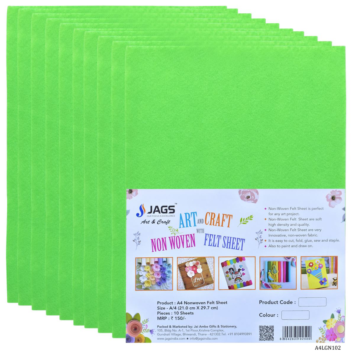 jags-mumbai 1 Felt Sheet A4 Nonwoven Felt Sheet Light Green A4LGN102