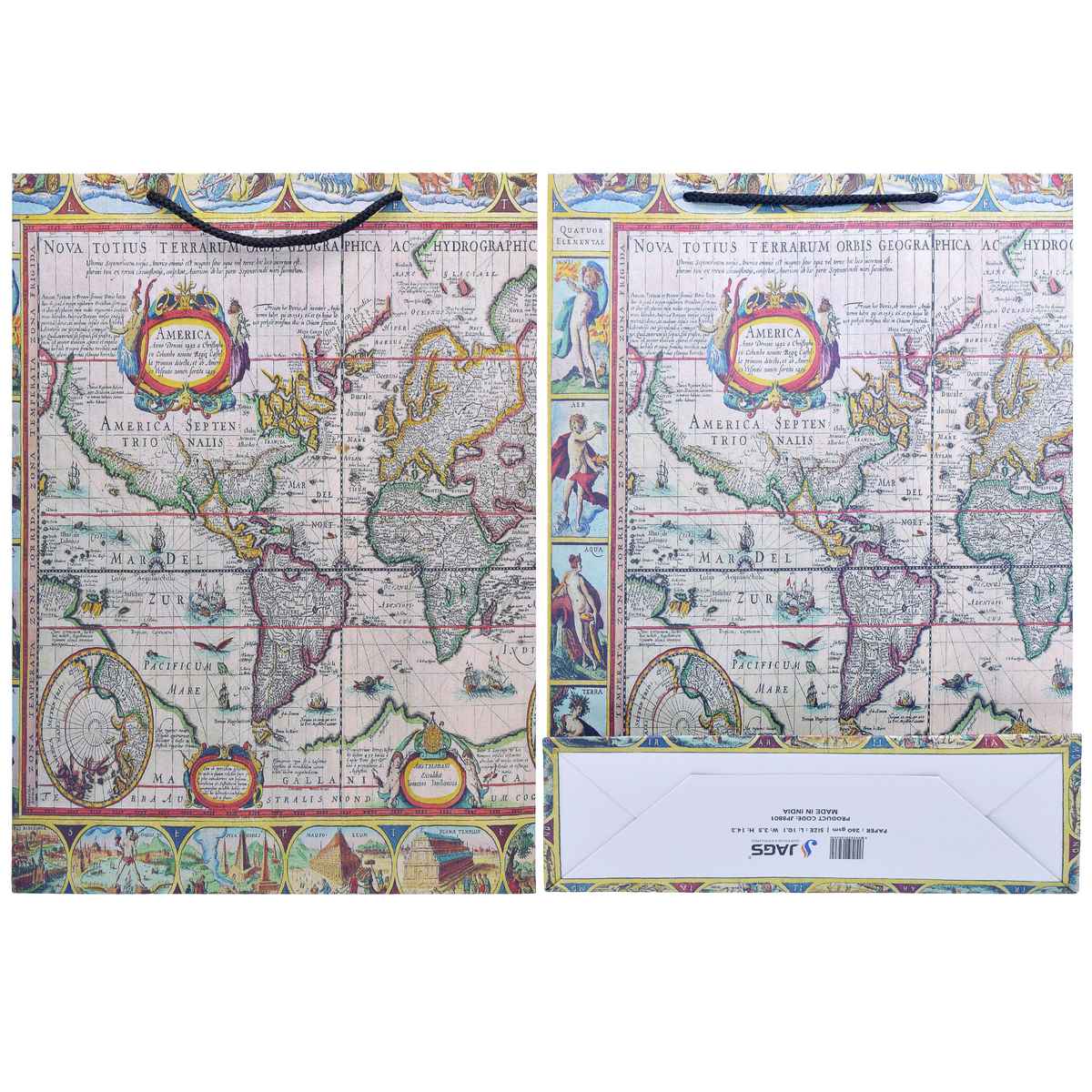 jags-mumbai Bag Jags Paper Bag Big Antique World Old Map B4 JPBB01