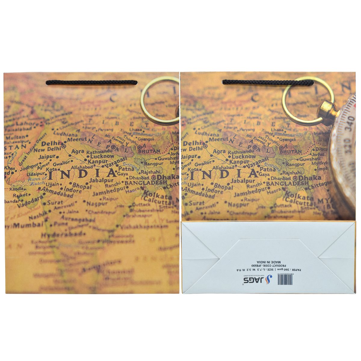 jags-mumbai Bag Jags Paper Bag Small (A5) Vintage Map India A5 JPBS00 (Contain 1 Unit2)