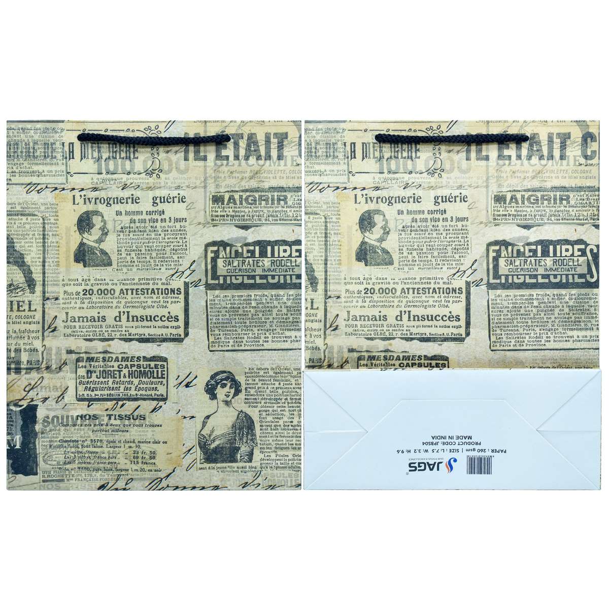jags-mumbai Bag Jags Paper Bag Small Vintage Newspaper A5 JPBS04
