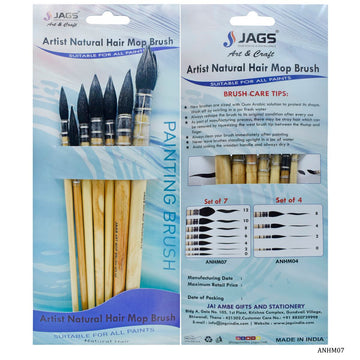 Artist Hair Mop Brush Set of 7Pcs - Premium Brushes for Soft Blending and Wash Techniques