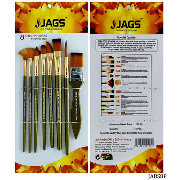 Jags Artist Brushes Synthetic Hair 8pcs Set - Comprehensive Brush Collection for Artistic Excellence