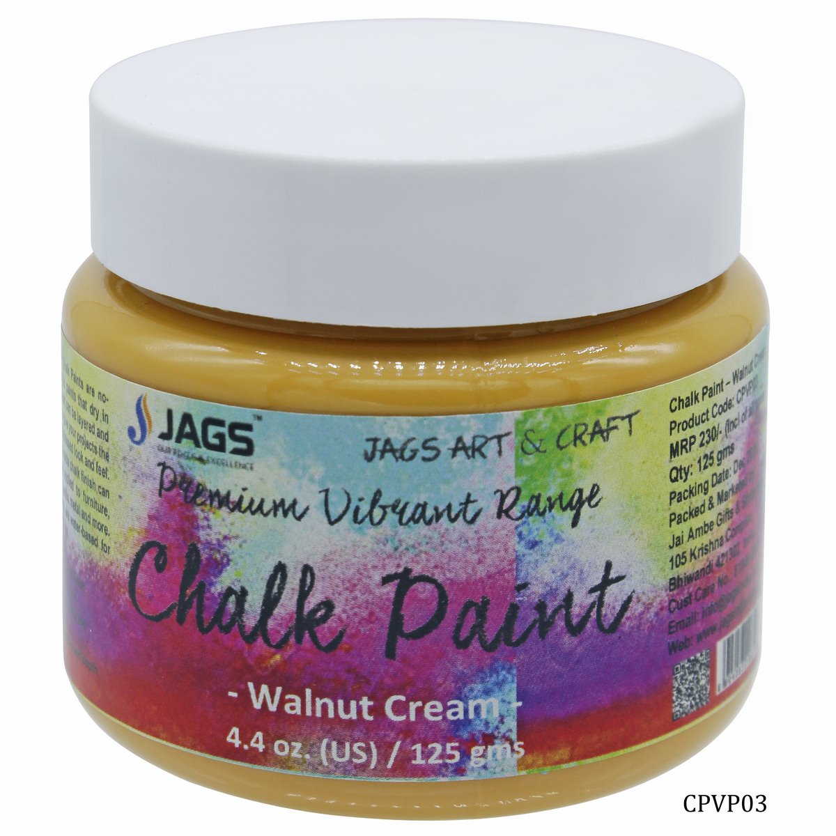 jags-mumbai Chalk Paint Chalk Paint Vibrant Premium Walnut Cream 125ML CPVP03