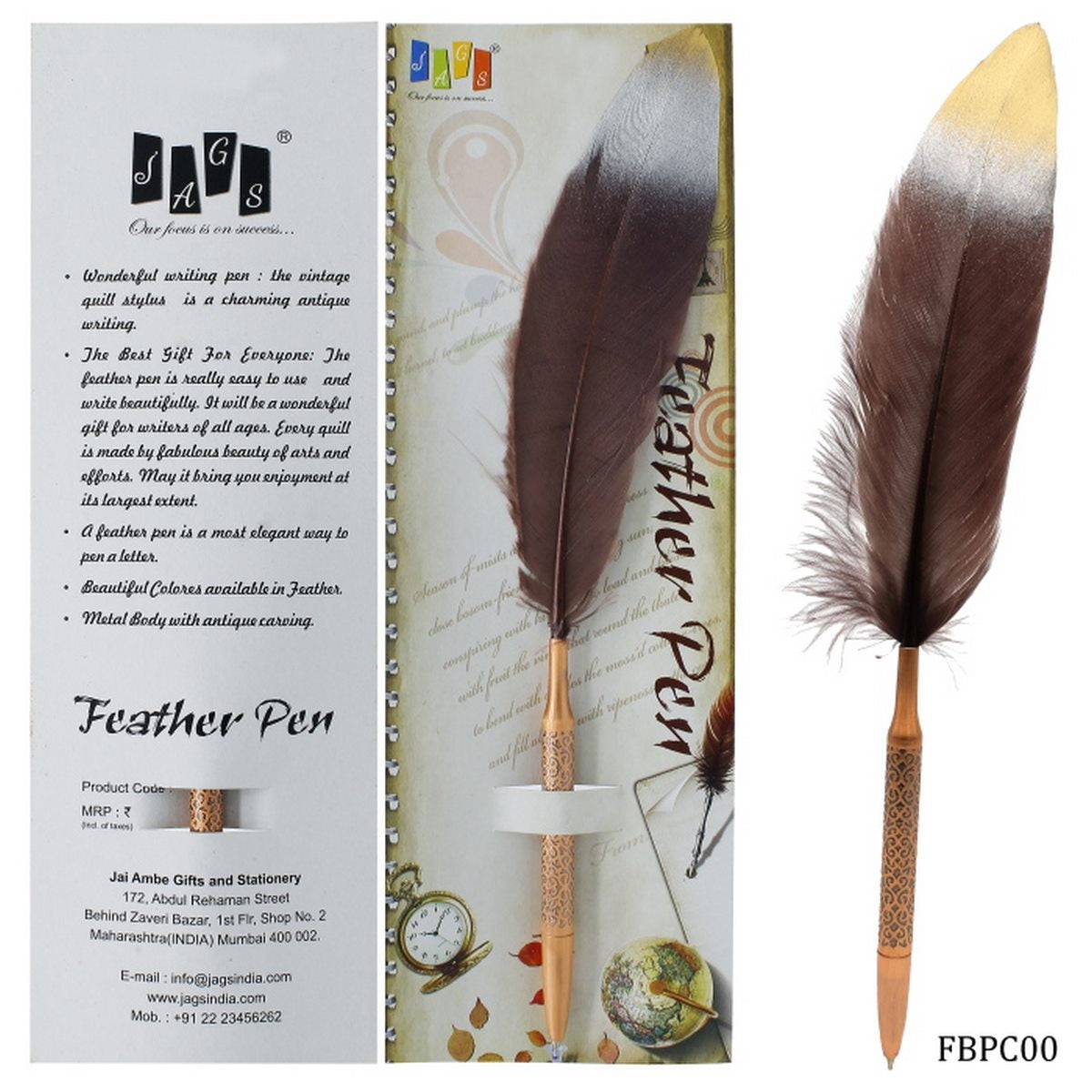 jags-mumbai Feather Pens Feather Ball Pen Copper Colour Body Design