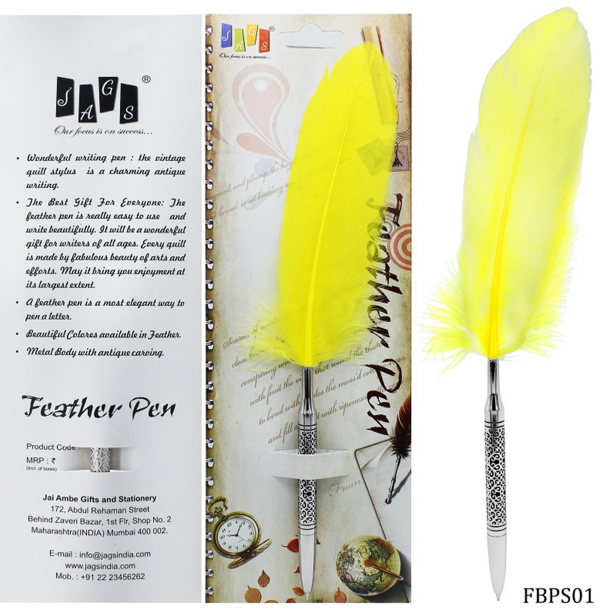 jags-mumbai Feather Pens Feather Ball Pen Steel Finis Body Design