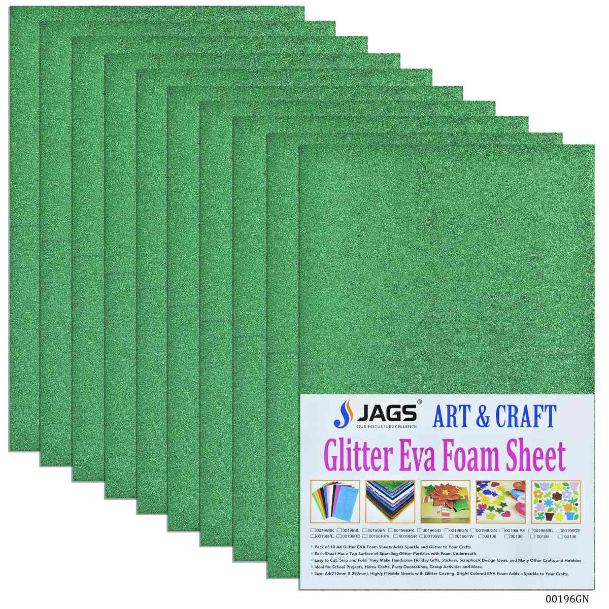 jags-mumbai Glitter Paper & Foam Sheet A4 Glitter Foam Sheet Without Sticke Green 00196GN