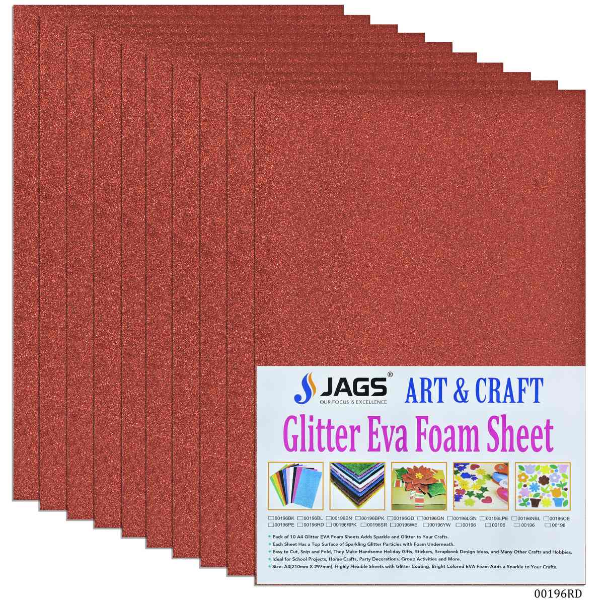 jags-mumbai Glitter Paper & Foam Sheet A4 Glitter Foam Sheet Without Sticker Red 00196RD