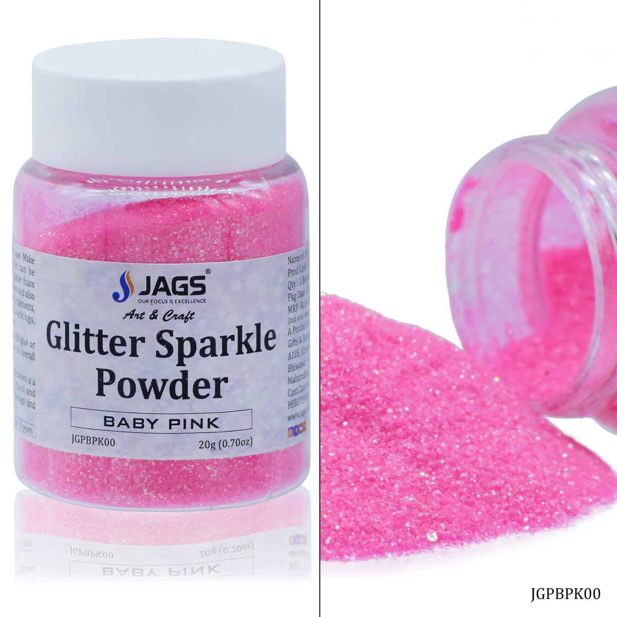 jags-mumbai Glitter Powder Jags Glitter Powder Baby Pink 20gm JGPBPK00