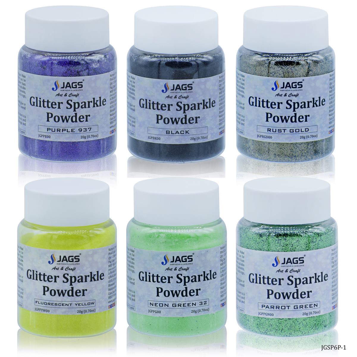 jags-mumbai Glitter Powder Jags Glitter Sparkle Powder 6 Pcs (1No) Mix Colour JGSP6P-1