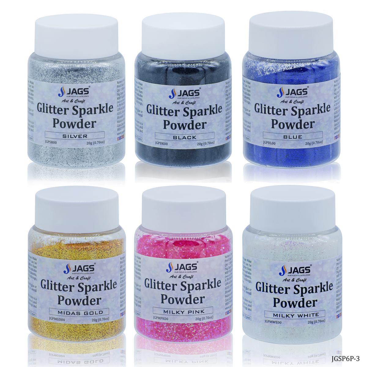 jags-mumbai Glitter Powder Jags Glitter Sparkle Powder 6 Pcs (3No) Mix Colour JGSP6P-3