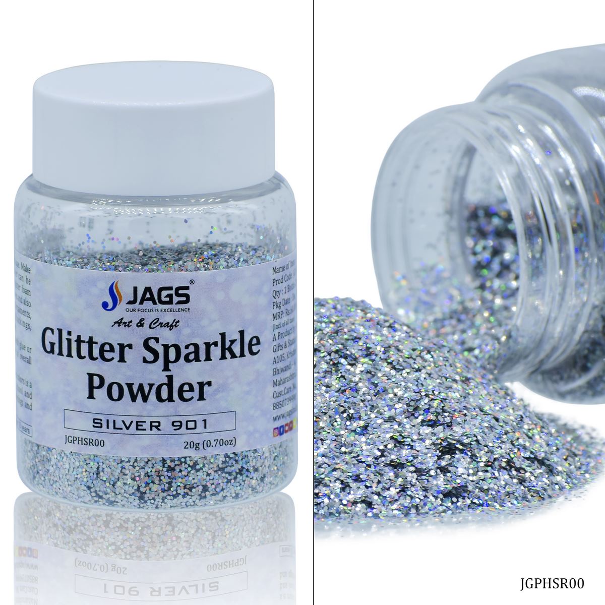jags-mumbai Glitter Powder Jags Glitter Sparkle Powder Silver 901 20gm JGPHSR00