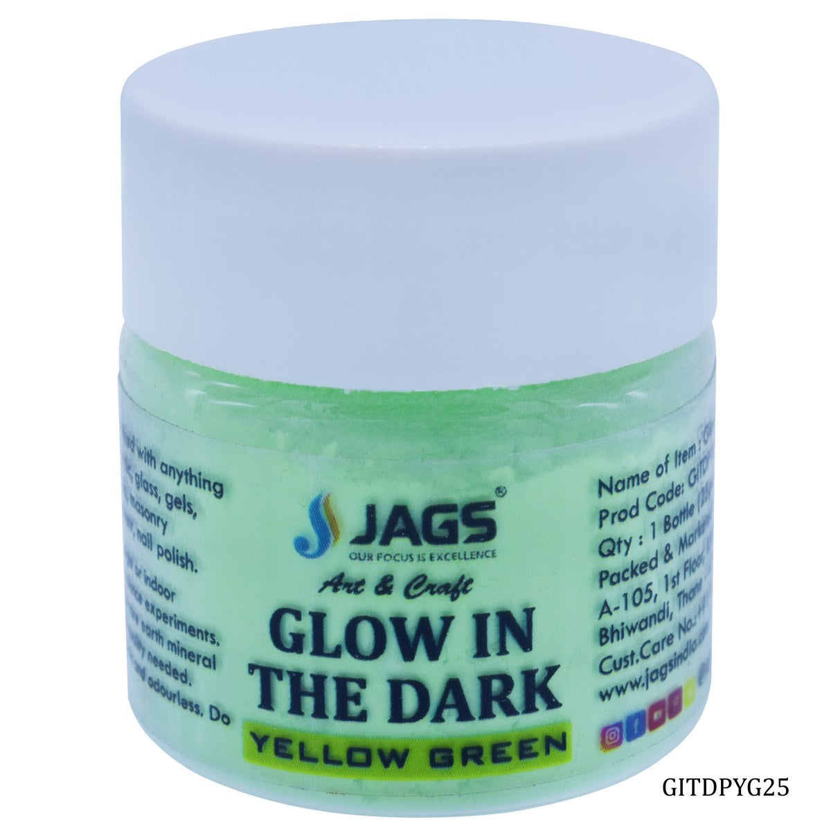 jags-mumbai Glow Powder & Pigment Glow in the Dark Powder 25gm Yellow Green GITDPYG25