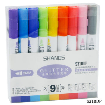 Shands Glitter Marker 2mm 9 Vibrant Colors, Perfect for Scrapbooking, School Projects, and More S310DP