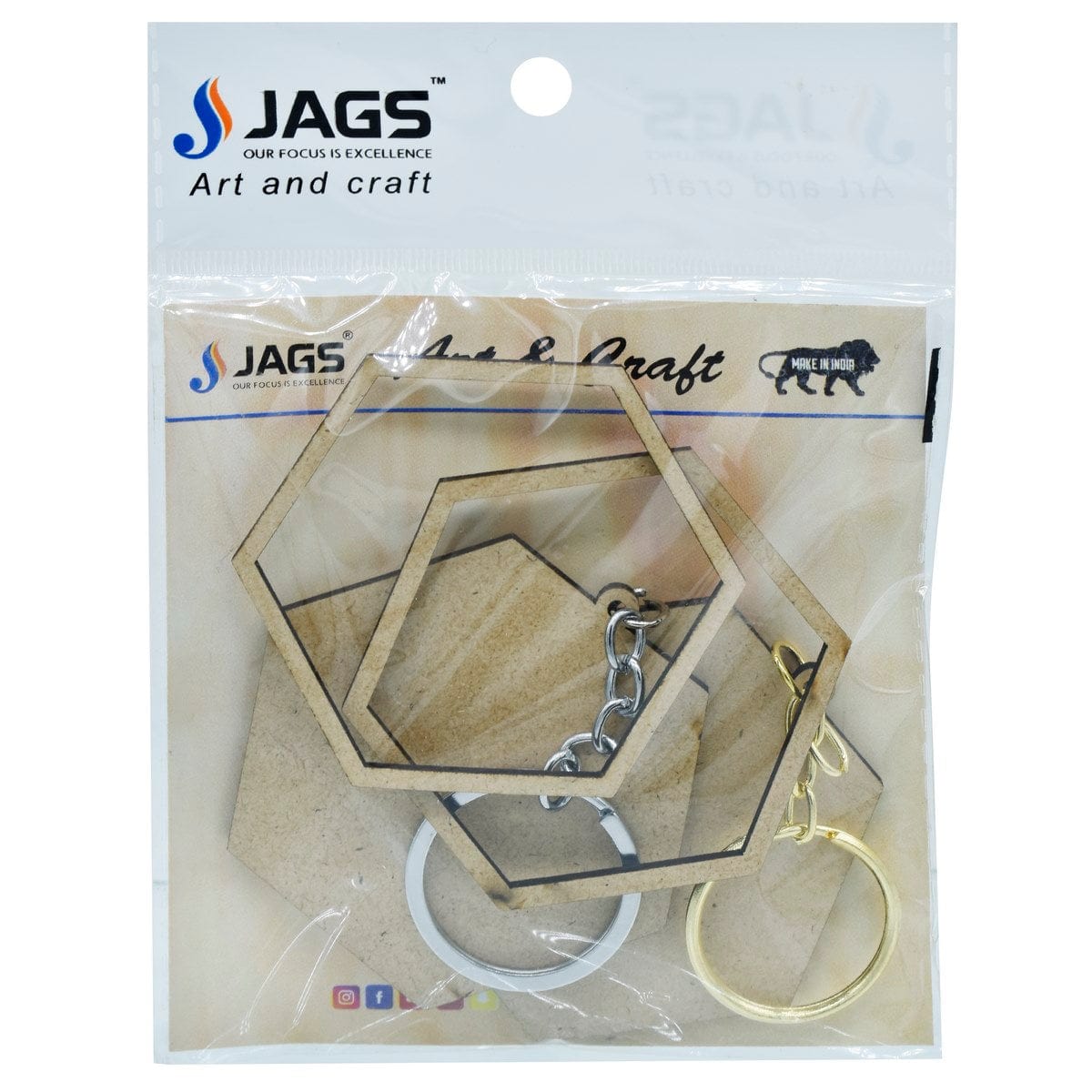 jags-mumbai MDF MDF DIY Key Ring 2 Pcs Set Hexagon MDKR09