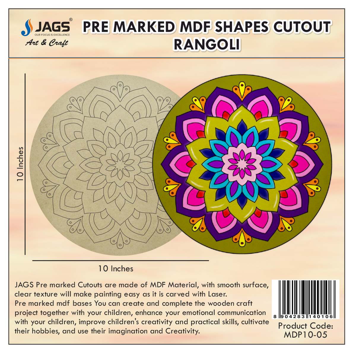 jags-mumbai MDF MDF DIY Painting Pre-Marked Kit Round Rangoli 10In