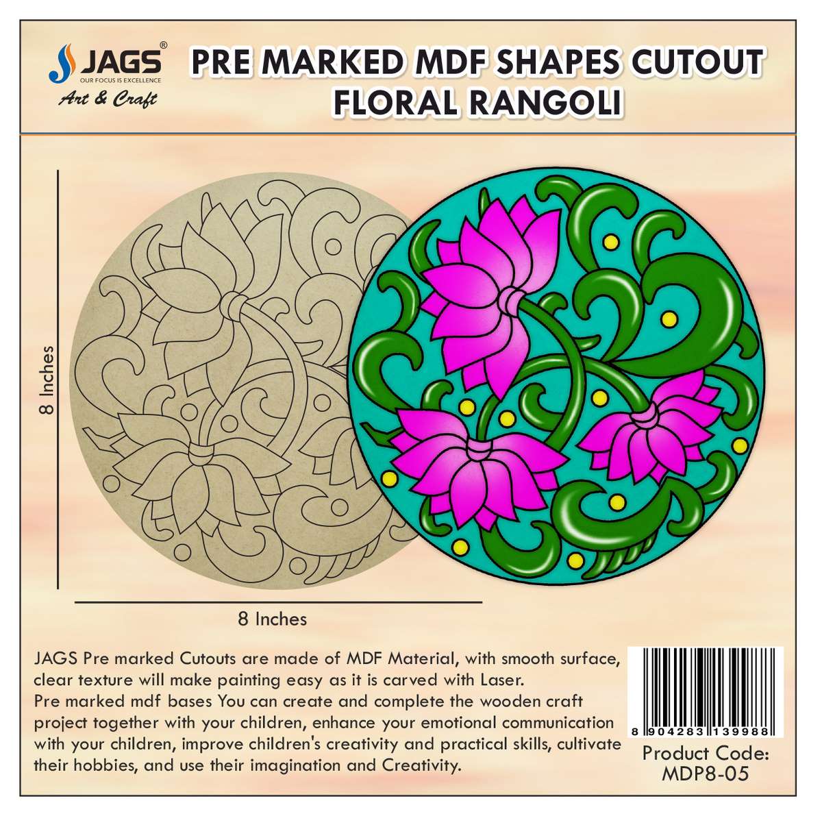 jags-mumbai MDF Pre-marked MDF  Shapes Cutout with floral rangoli for DIY Crafts, Pichwai painting