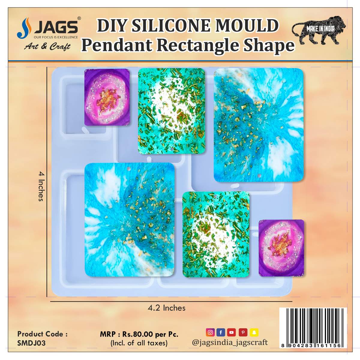 jags-mumbai Mould Silicone Mould Diy Jewelry Locket Pendant Rectangle SMDJ03