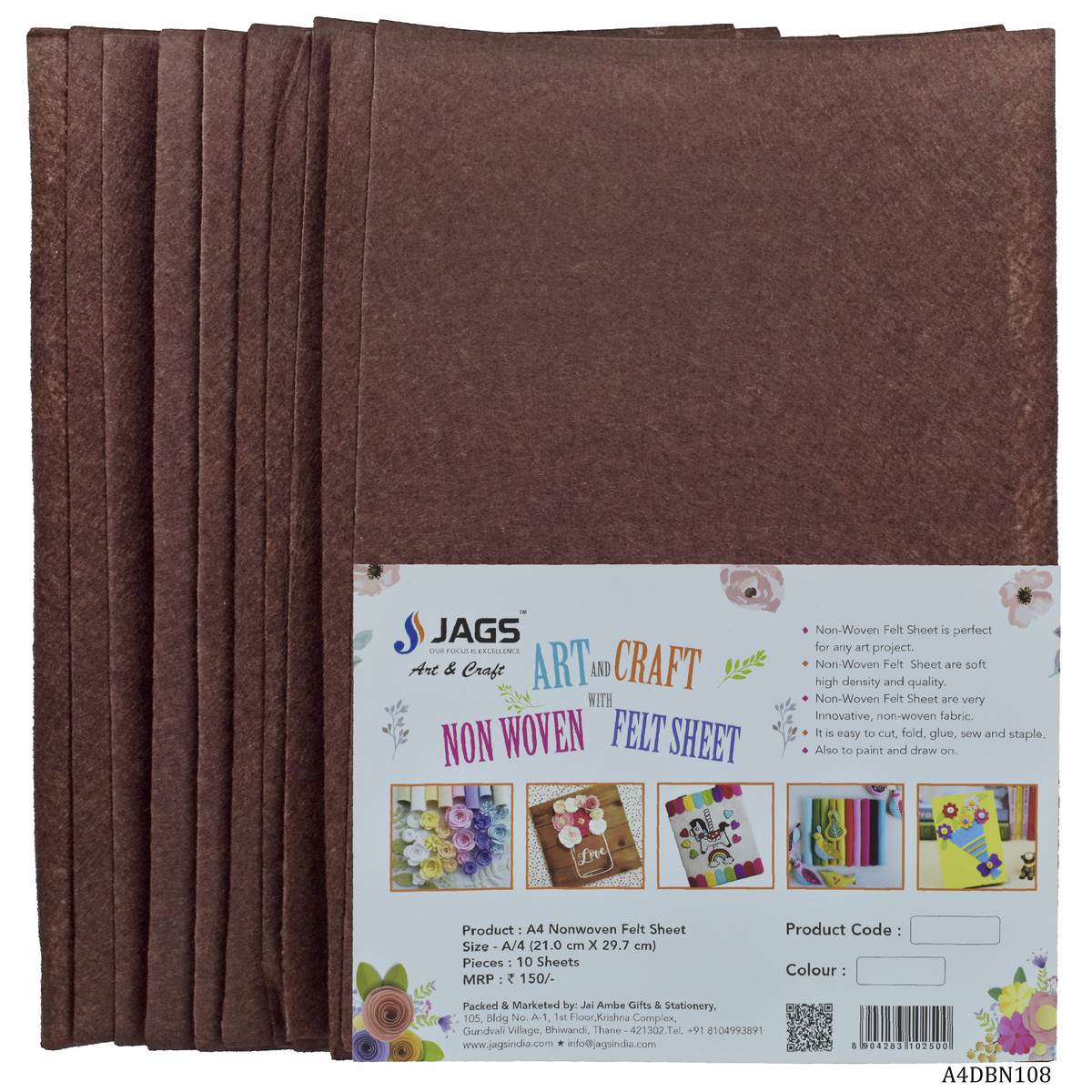 jags-mumbai Non-Woven & Felt Sheets A4 Non-woven Felt Sheet | Dark Brown