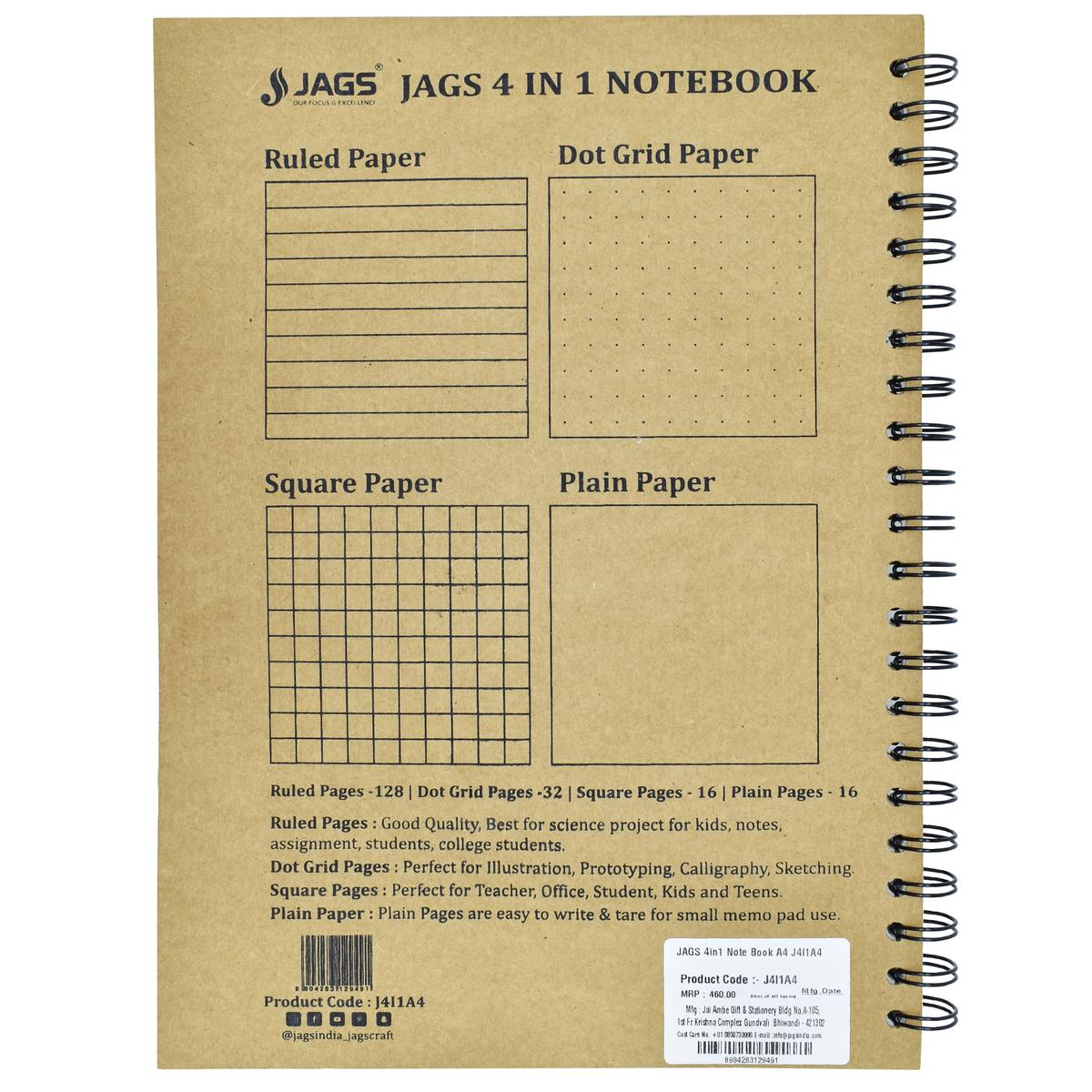 jags-mumbai Notebooks & Diaries JAGS 4in1 Note Book A4 J4I1A4