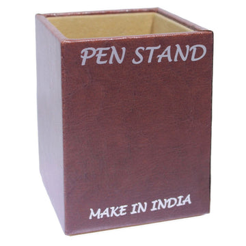 Leather Pen Stand |Square Shaped | Cherry Colour