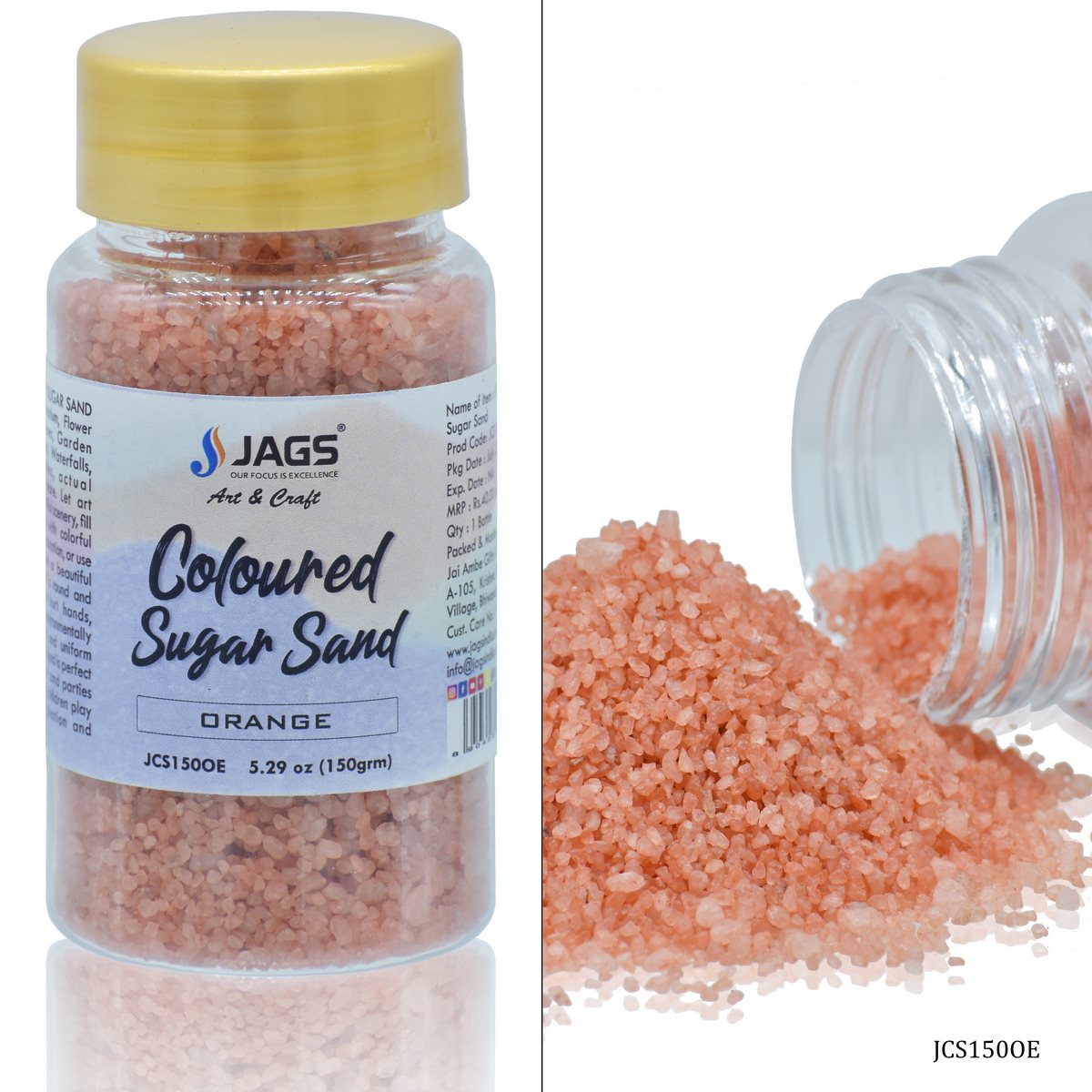 jags-mumbai Sand Jags Coloured Sugar Sand 150Gms Orange JCS150OE