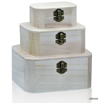 jags-mumbai Wooden Box Wooden Empty Box Set Of 3 Pcs Oval Shape