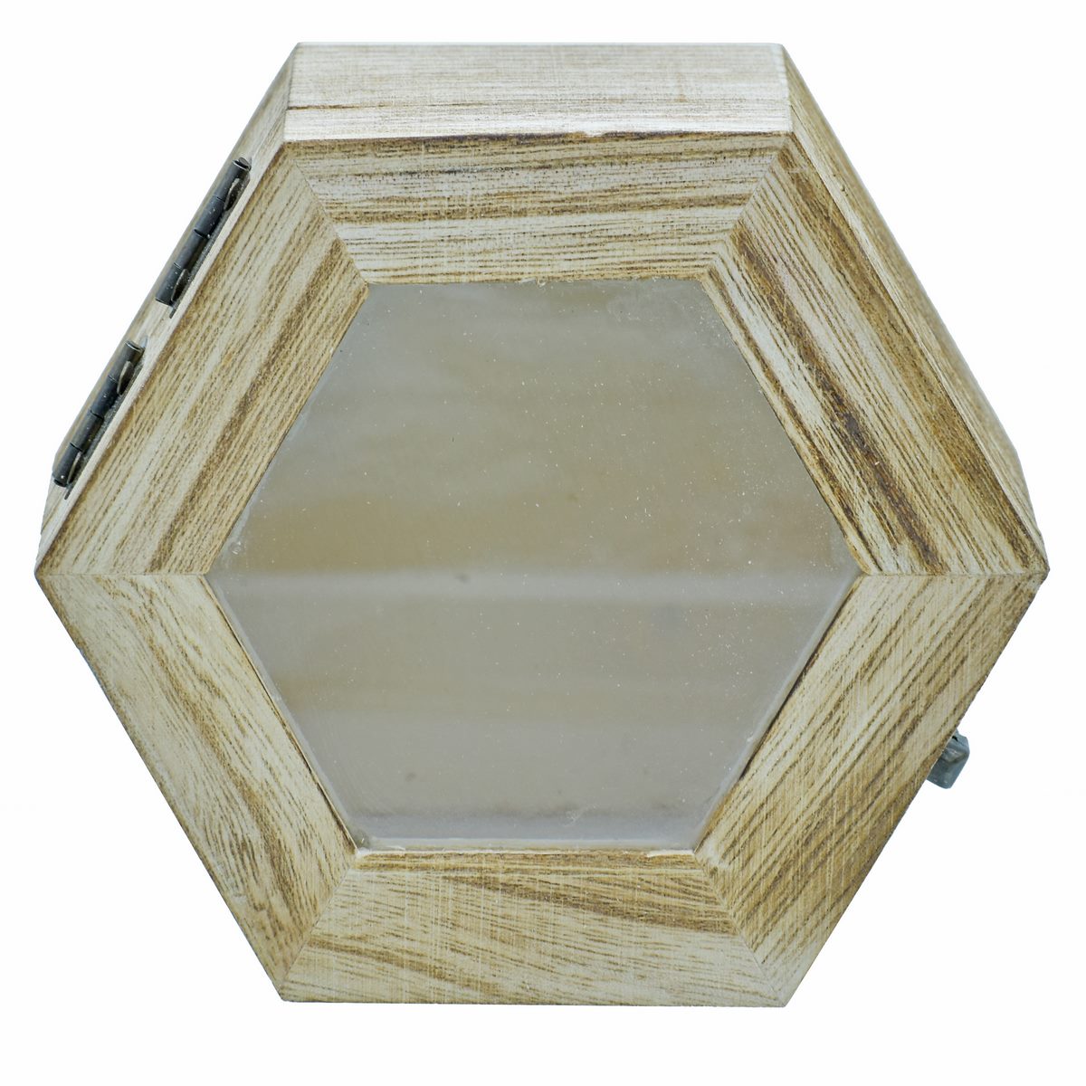 jags-mumbai Wooden Box Wooden Empty Box Top Window Antique Finish Hexagon