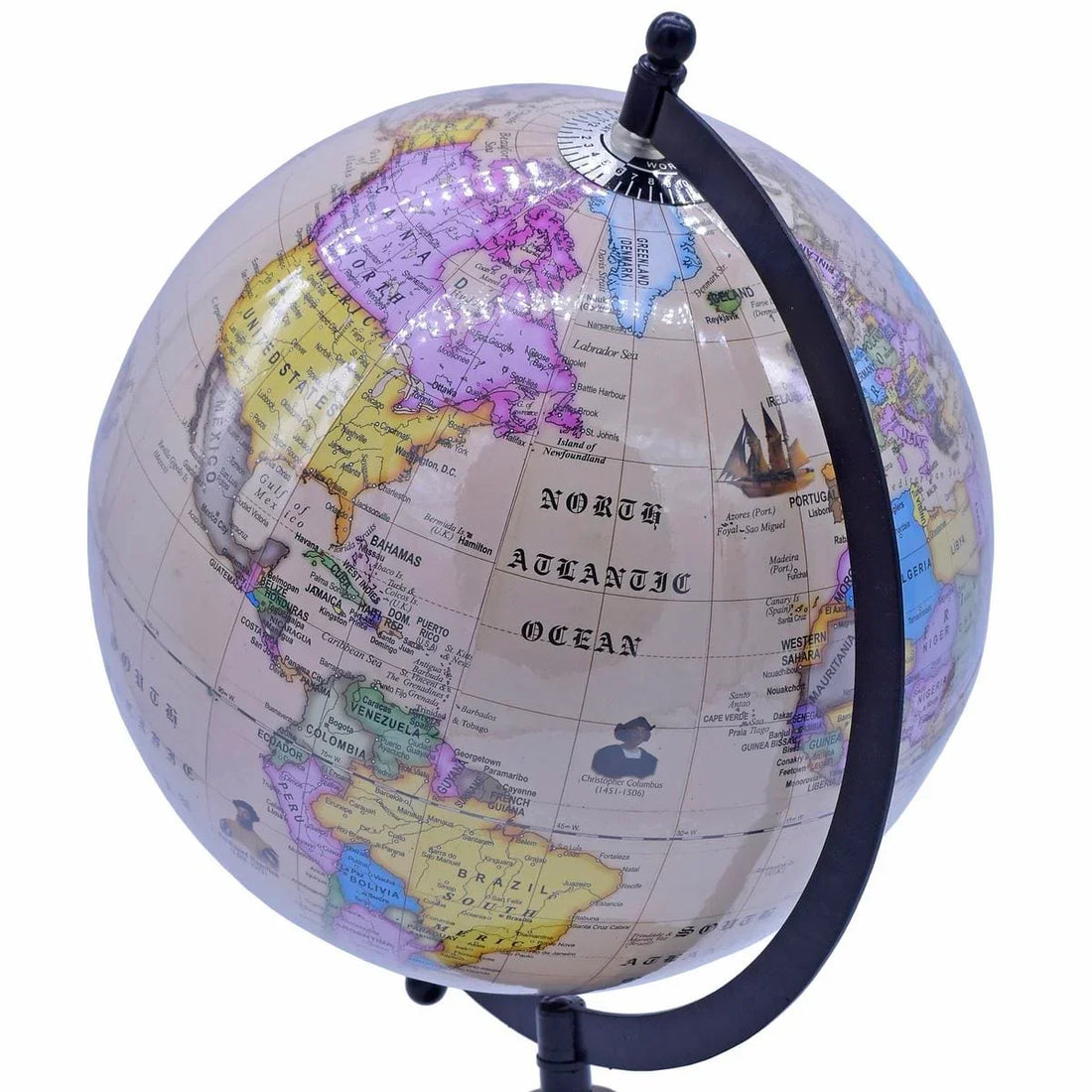 jags-mumbai World Globe World Globe Decosative Cream Wooden Base 8 Inch