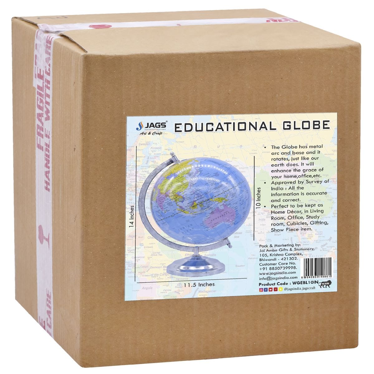 jags-mumbai World Globe World Globe Educational Blue Silver Base 10 Inch