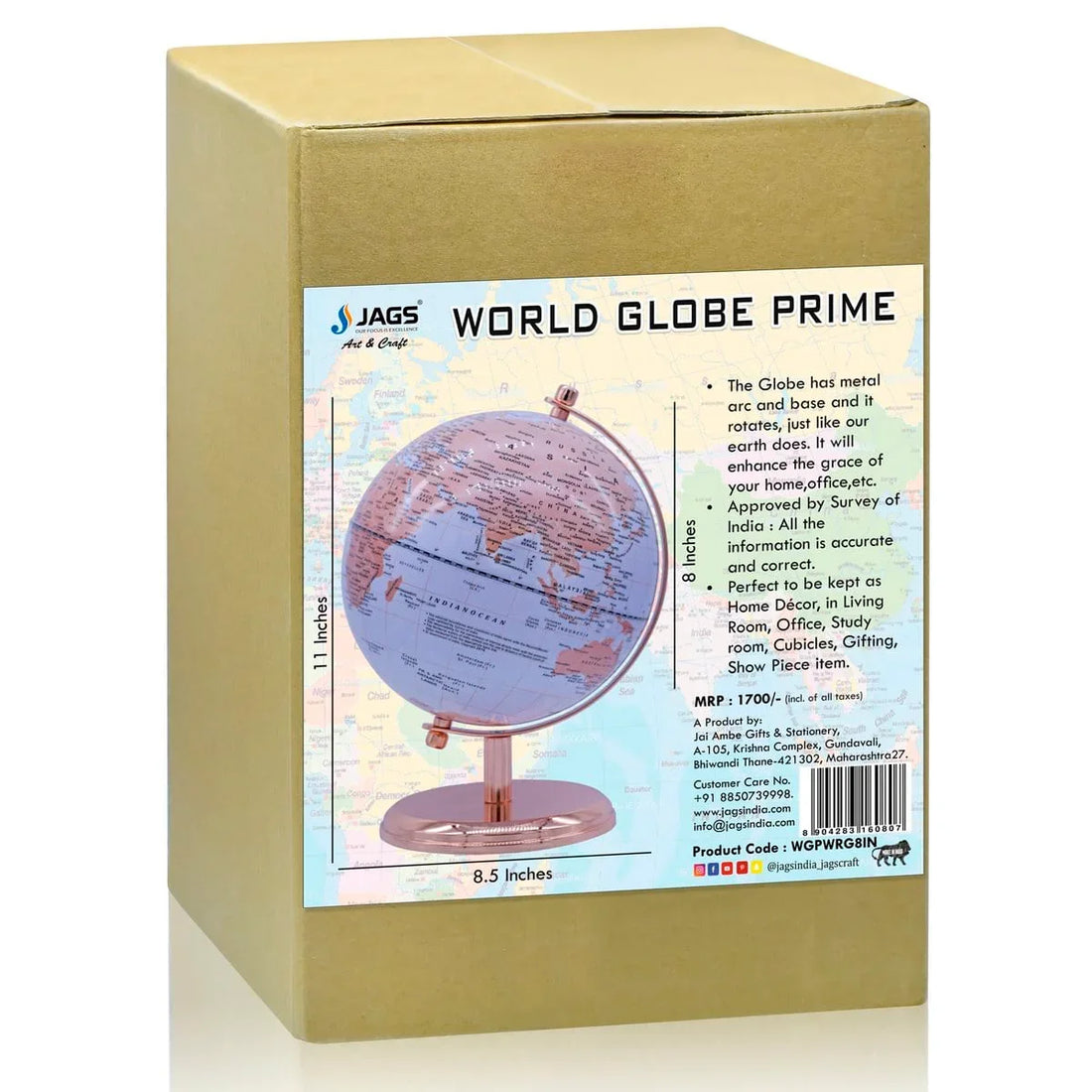 jags-mumbai World Globe World Globe Prime 8 Inch White Rose Gold WGPWRG8IN