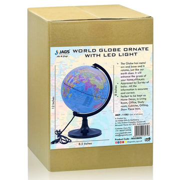 World Globe Ornate 8 Inch Blue With LED Light WGOB8IN