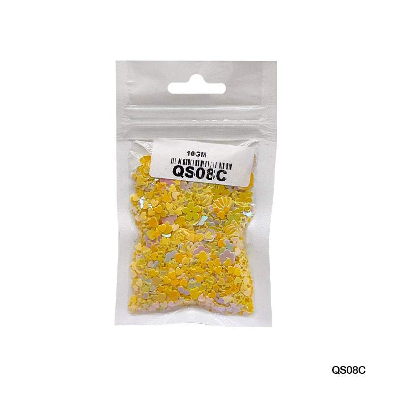 MG Traders 1 Sequin Qs08C Multi Design Yellow 10Gm Sequins