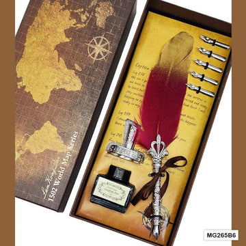 MG Traders Feather Pens Mg265B6 Feather Ink Pen Box Set Silver