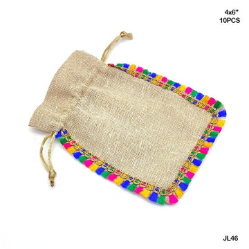 MG Traders Jute Jute Bag With Lace 4X6" 10Pcs Jl46