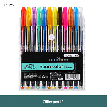 Hg6107-12Pc Glitter Neon Colour Pen (610712)  (Contain 1 Unit)