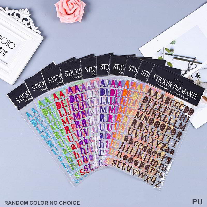 MG Traders Pack Stickers Diamante Metallic Journaling Sticker Pu Letter  (Contain 1 Unit)