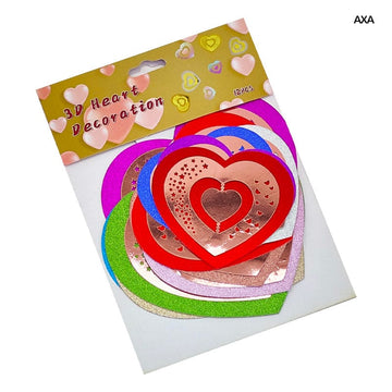 Axa 3D Heart Decoration Glitter Journaling Sticker 12 Heart  (Pack of 3)