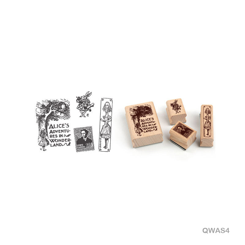 MG Traders Stamps Ink Pad & Block Qwas4 Quartet Wooden Antique Stamp 4Pc